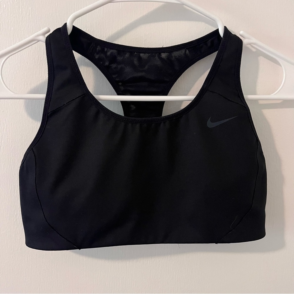 Nike Swoosh Dri Fit Black Sports Bra Wide Strap Racerback Size Small